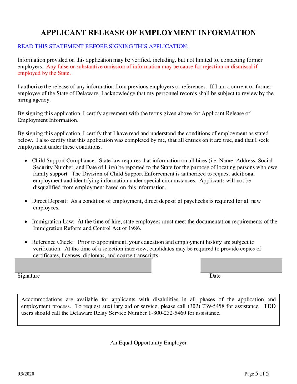 Employment Application for Equipment Operator I, Casual Seasonal Only - Delaware, Page 5