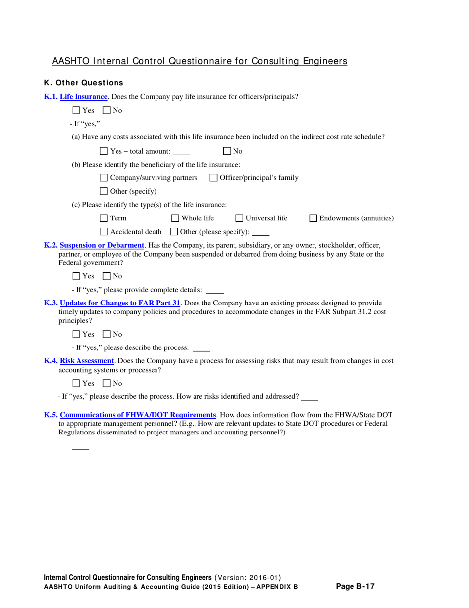 Appendix B Internal Control Questionnaire (Icq) for Consulting Engineers - Delaware, Page 17