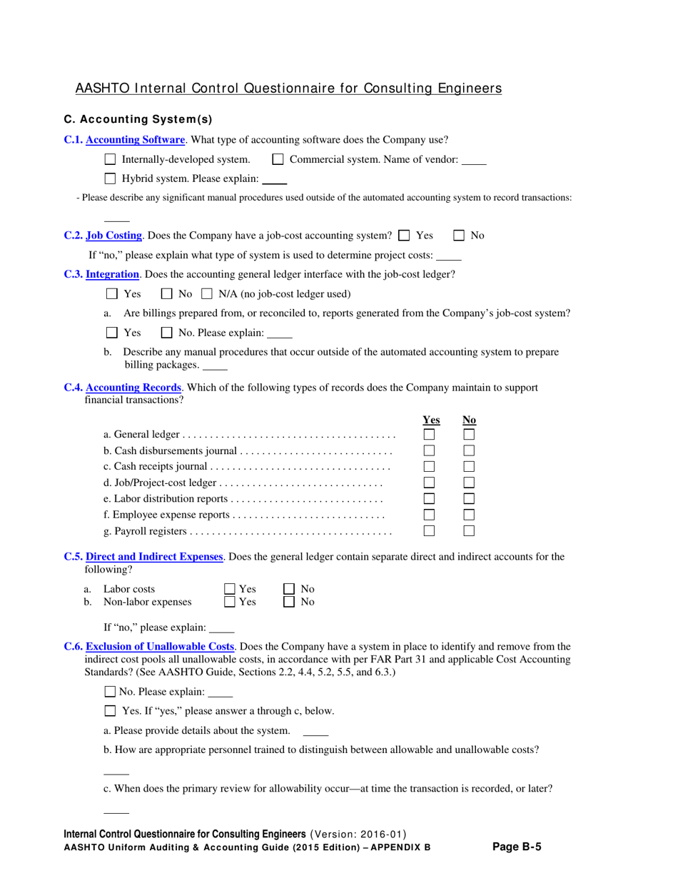 Appendix B Internal Control Questionnaire (Icq) for Consulting Engineers - Delaware, Page 5