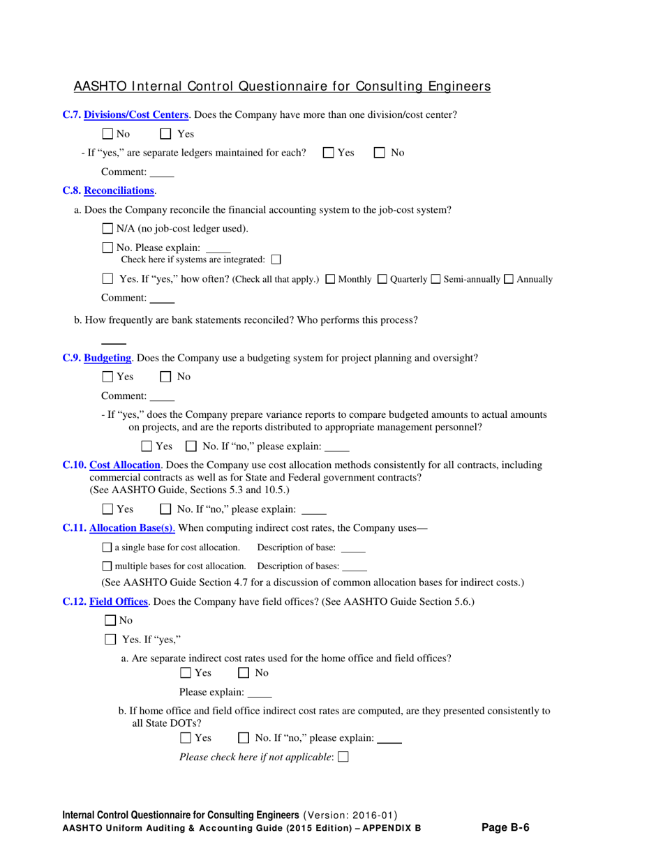 Appendix B Internal Control Questionnaire (Icq) for Consulting Engineers - Delaware, Page 6