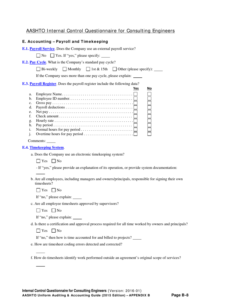 Appendix B Internal Control Questionnaire (Icq) for Consulting Engineers - Delaware, Page 8