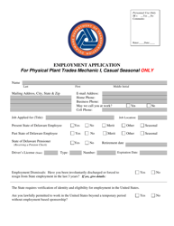 &quot;Employment Application for Physical Plant Trades Mechanic I, Casual Seasonal Only&quot; - Delaware