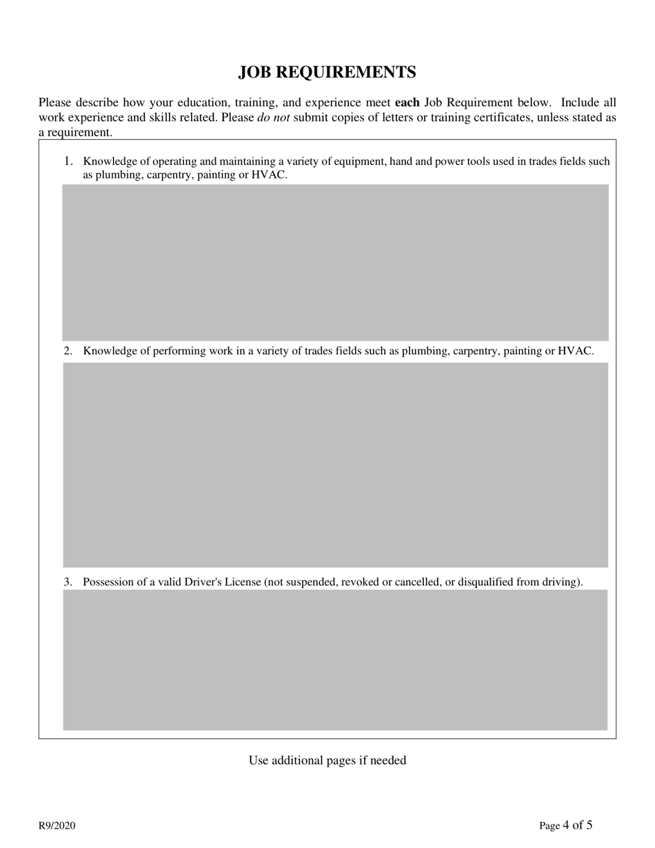 Employment Application for Physical Plant Trades Mechanic I, Casual Seasonal Only - Delaware, Page 4