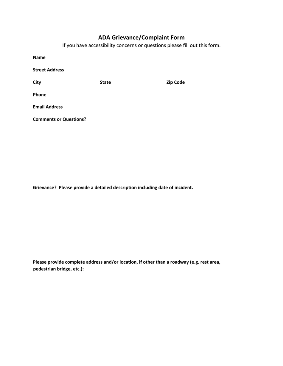 Ada Grievance / Complaint Form - Delaware, Page 1