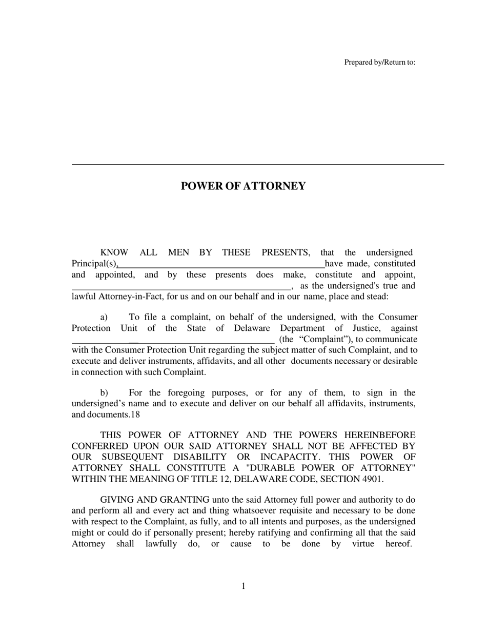 Power of Attorney - Delaware, Page 1