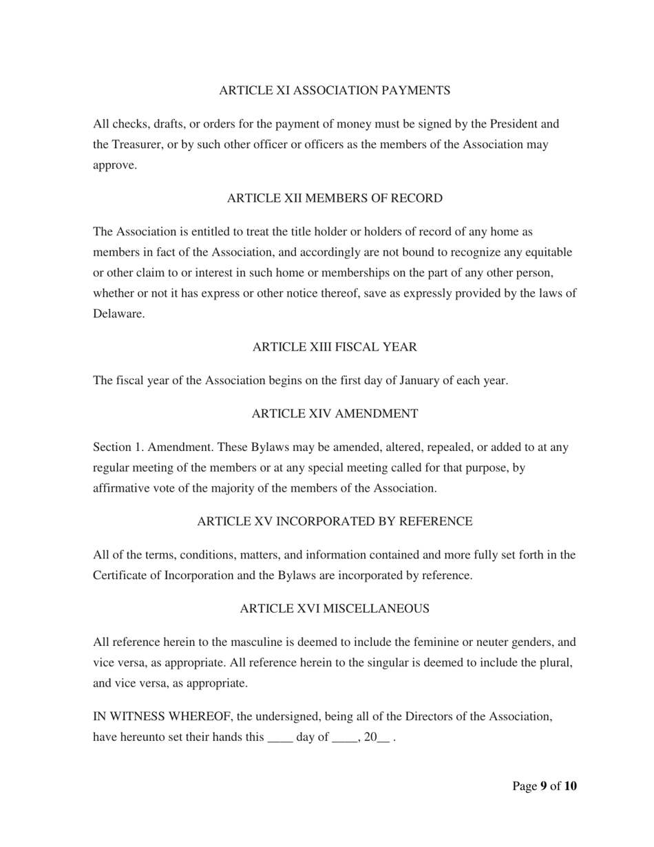 Model Home Owners Association Bylaws - Delaware, Page 10