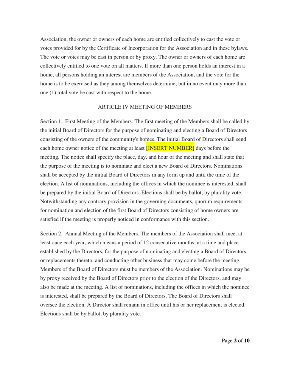 Model Home Owners Association Bylaws - Delaware, Page 3