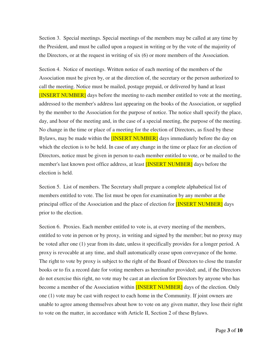 Model Home Owners Association Bylaws - Delaware, Page 4
