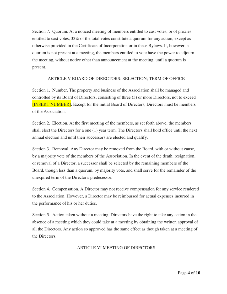 Model Home Owners Association Bylaws - Delaware, Page 5