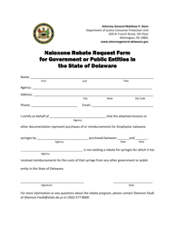 Naloxone Rebate Request Form for Government or Public Entities in the State of Delaware - Delaware, Page 2