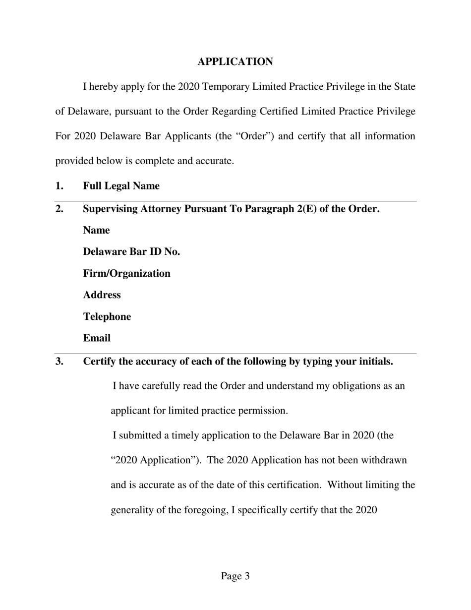 Application for Certification of Temporary Limited Practice Privilege - Delaware, Page 3