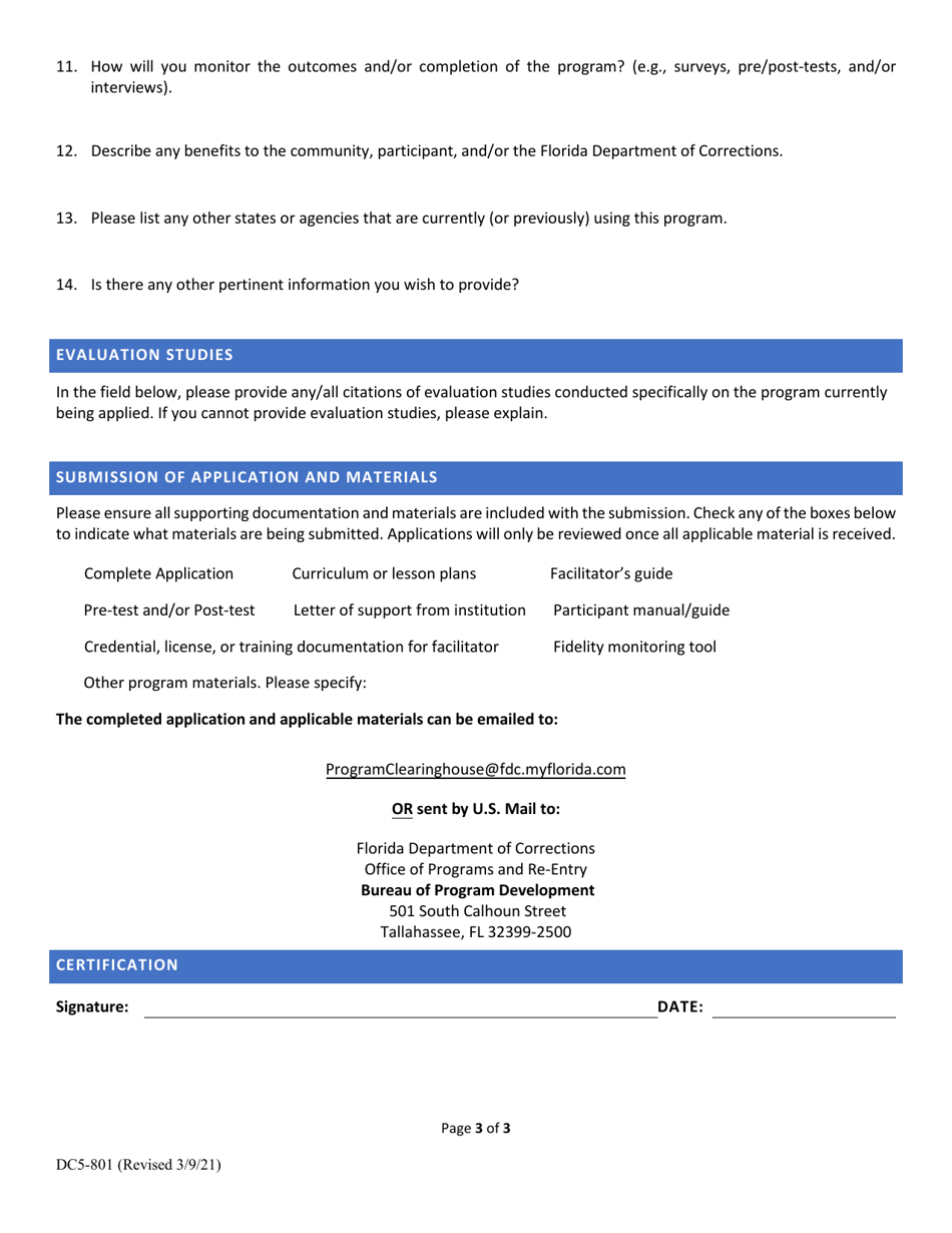 Form DC5-801 Program Clearinghouse Application - Florida, Page 3