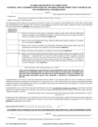 Form DC4-711B Consent and Authorization for Use and Disclosure Inspection and Release of Confidential Information - Florida
