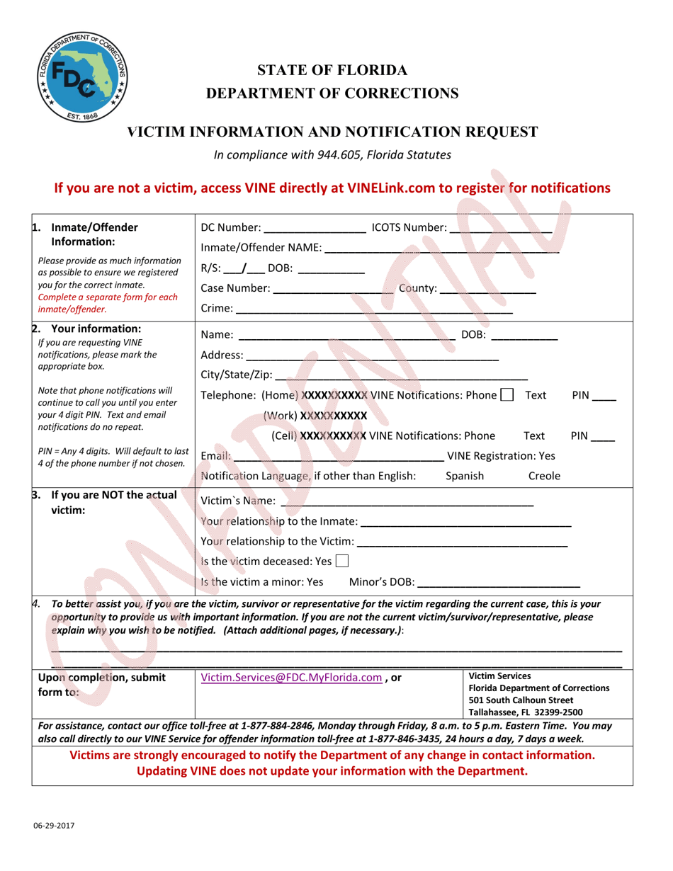 Victim Information and Notification Request - Florida, Page 1