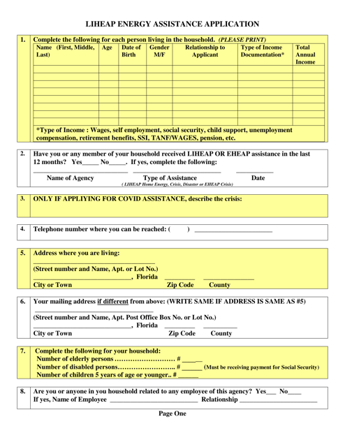 Bay County Florida Liheap Energy Assistance Application Fill Out Sign Online And Download 8912