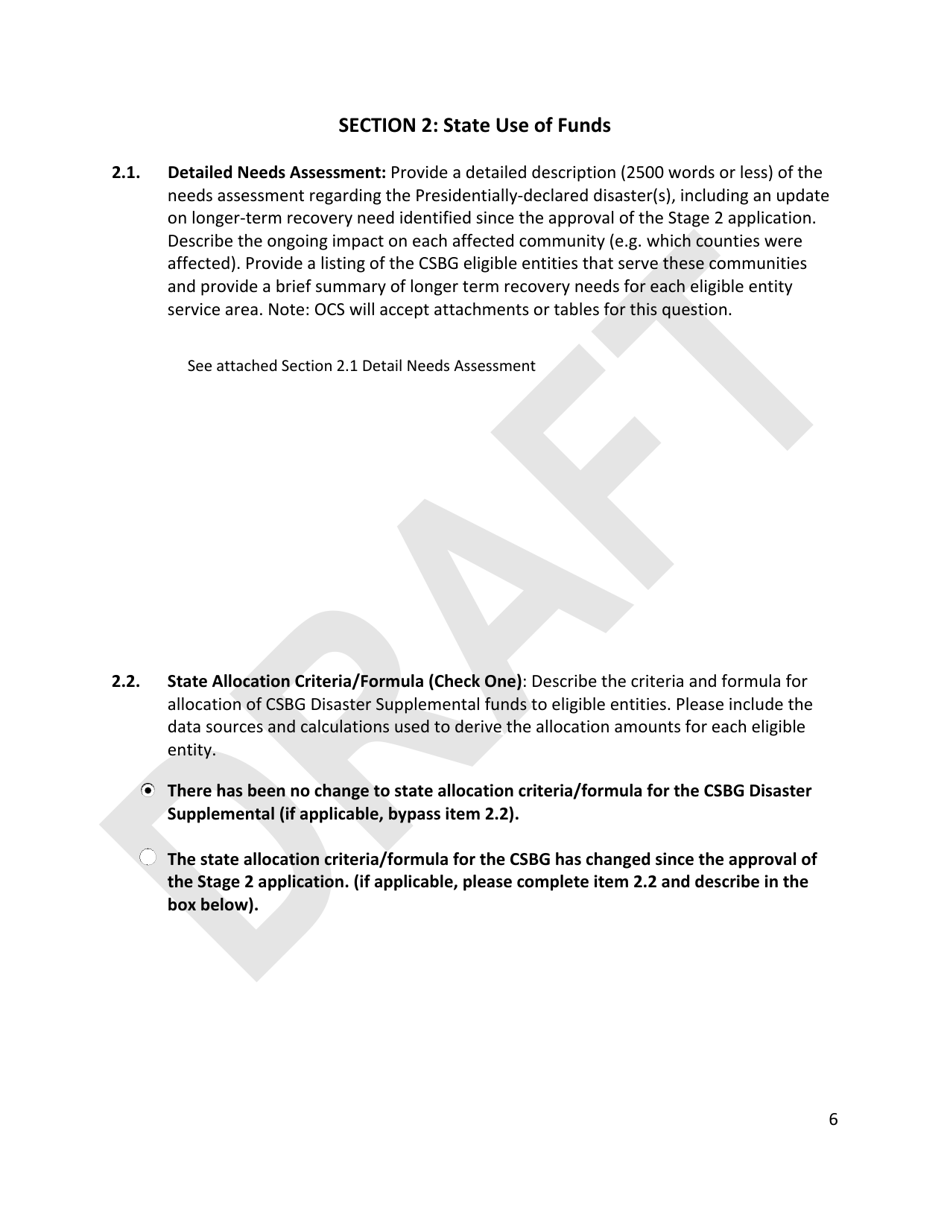 Community Services Block Grant (Csbg) Disaster Supplemental - Stage 3, Longer Term Recovery Application Technical Assistance Template - Draft - Florida, Page 6
