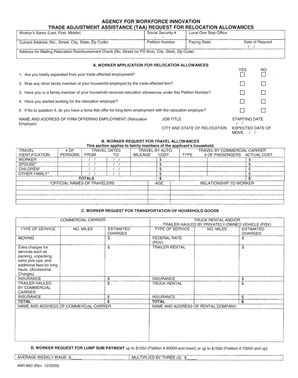 Taa Forms Form AWI860 - Fill Out, Sign Online and Download Printable PDF, Florida ...
