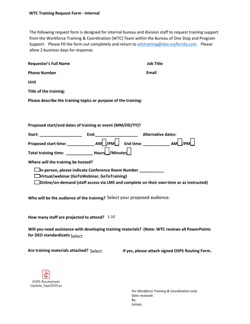 Wtc Training Request Form - Internal - Florida