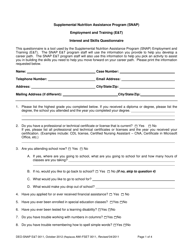 Form DEO-SNAP E&amp;T0011 &quot;Employment and Training (E&amp;t) Interest and Skills Questionnaire - Supplemental Nutrition Assistance Program (Snap)&quot; - Florida