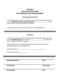 Document preview: Snap E&t Self-attestation Form for Transportation Reimbursement - Florida