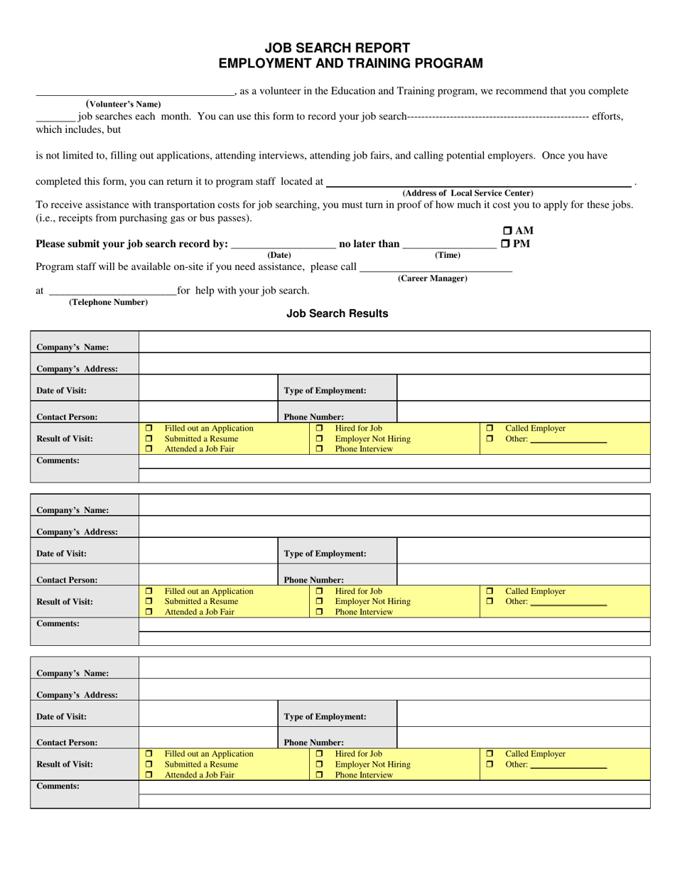 Form AWI-FSET4133 Job Search Report - Employment and Training Program - Florida, Page 1