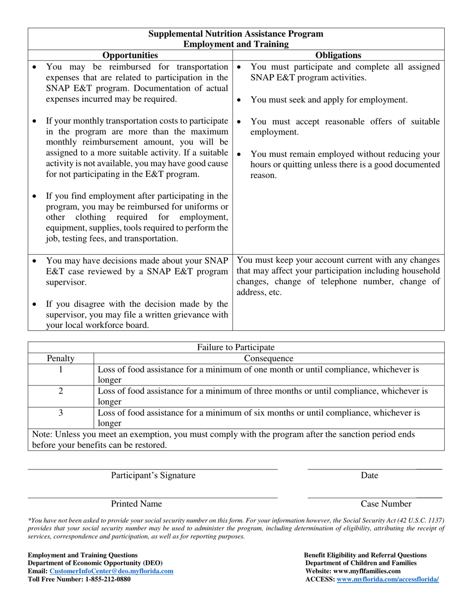 Opportunities and Obligations - Supplemental Nutrition Assistance Program (Snap) Employment and Training - Florida, Page 1