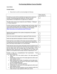 Pre-licensing Webinar Course Checklist - Florida