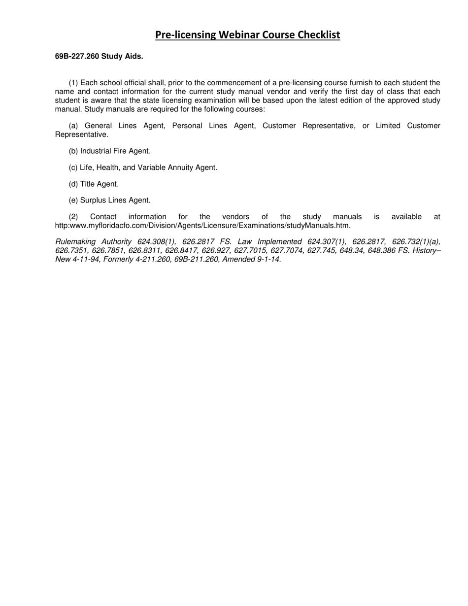 Pre-licensing Webinar Course Checklist - Florida, Page 3