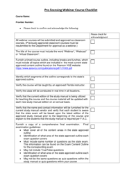 Document preview: Pre-licensing Webinar Course Checklist - Florida