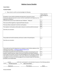 Document preview: Webinar Course Checklist - Florida