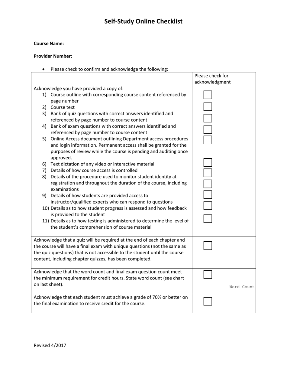 Self-study Online Checklist - Florida, Page 1
