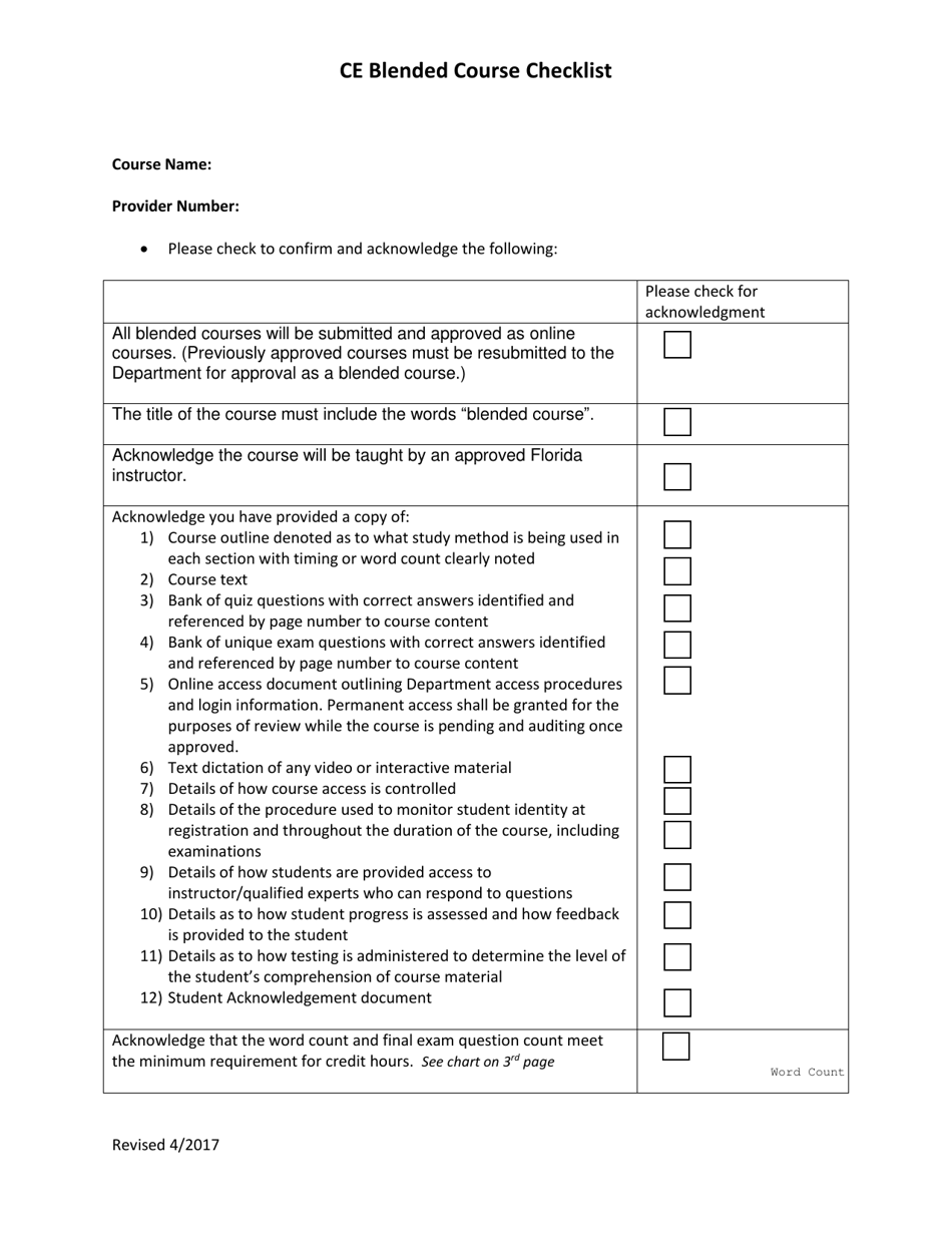 Ce Blended Course Checklist - Florida, Page 1