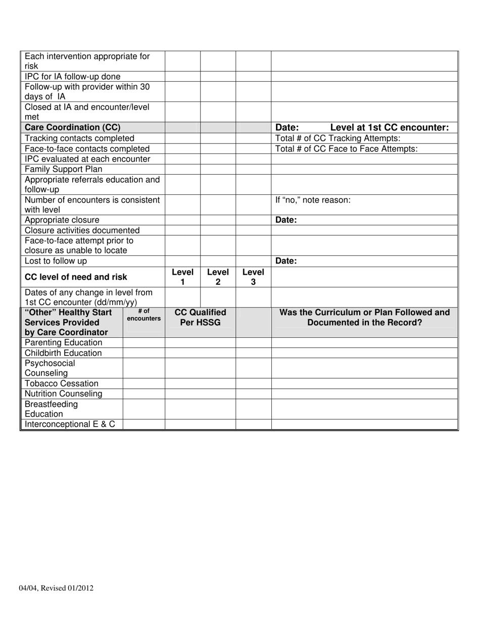 Florida Healthy Start Infant Care Coordination Record Review - Fill Out ...