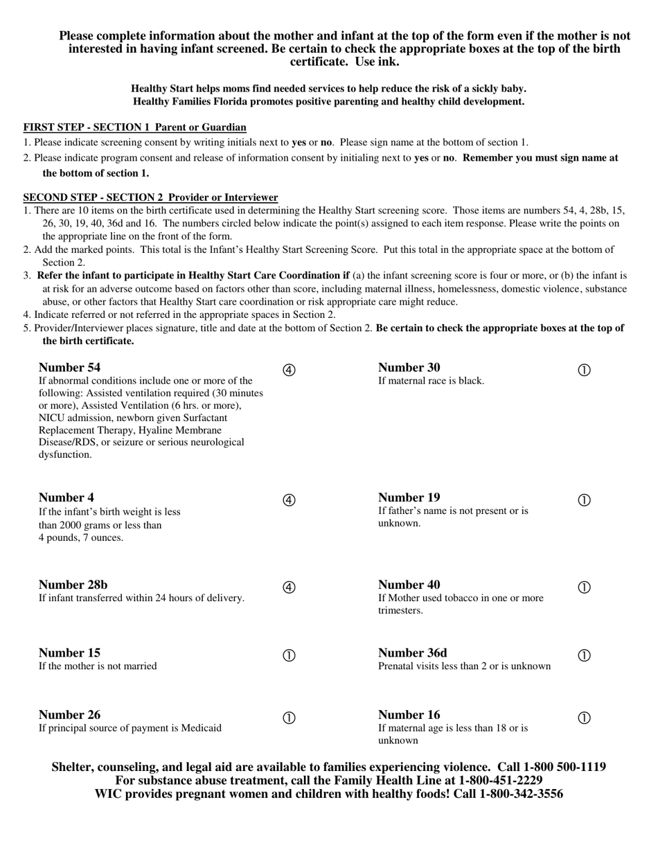 Form DH3135H Infant Risk Screen - Florida (English / Haitian Creole), Page 2