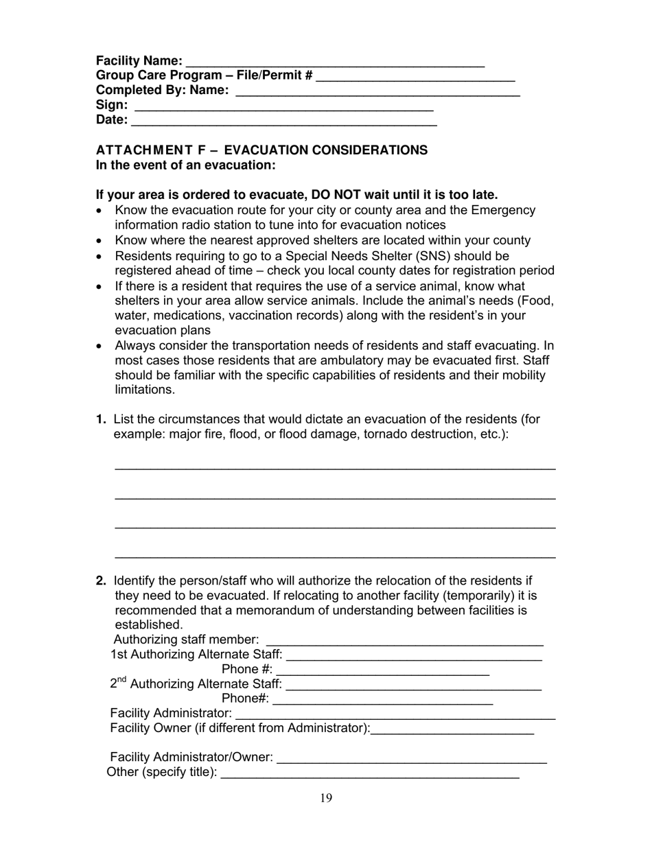 Group Care Program Preparedness Toolkit - Florida, Page 19