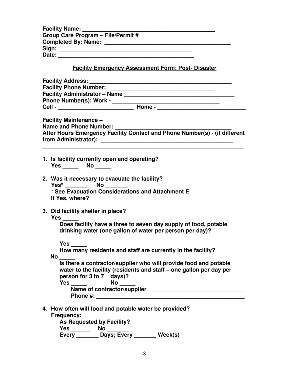 Group Care Program Preparedness Toolkit - Florida, Page 8