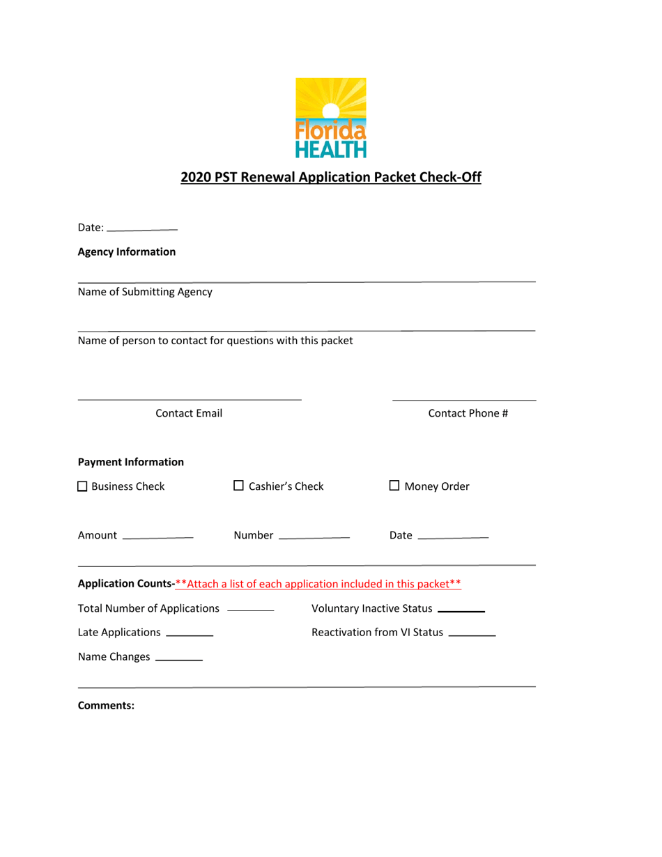 Pst Renewal Application Packet Check-Off - Florida, Page 1