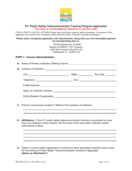 Form DH5067 911 Public Safety Telecommunicator Training Program Application - Florida