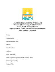 Document preview: Behavioral Risk Factor Surveillance System (Brfss) Data Sharing Agreement - Florida