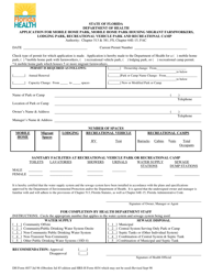 Document preview: DH Form 4037 Application for Mobile Home Park, Mobile Home Park Housing Migrant Farmworkers, Lodging Park, Recreational Vehicle Park and Recreational Camp - Florida