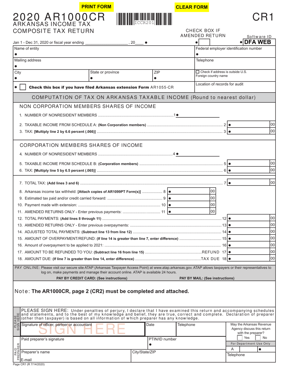 Form AR1000CR 2020 Fill Out, Sign Online and Download Fillable PDF, Arkansas Templateroller
