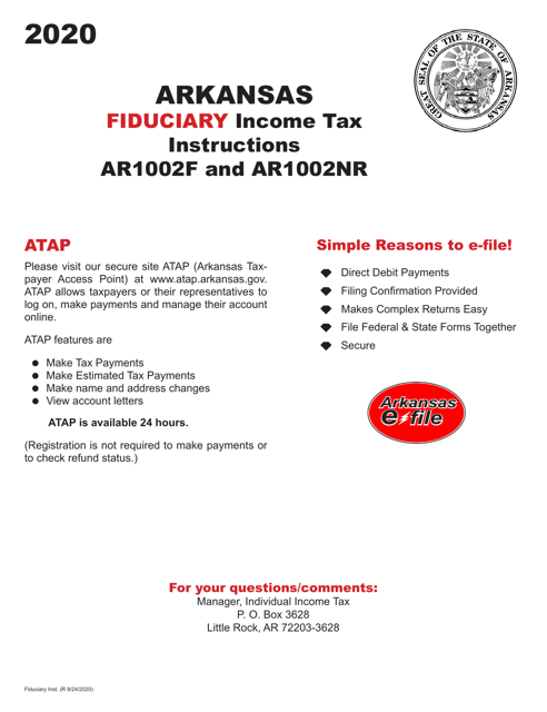 Form AR1002F, AR1002NR 2020 Printable Pdf