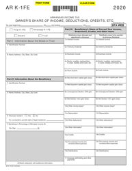 Form AR K-1FE Arkansas Income Tax Owner&#039;s Share of Income, Deductions, Credits, Etc. - Arkansas