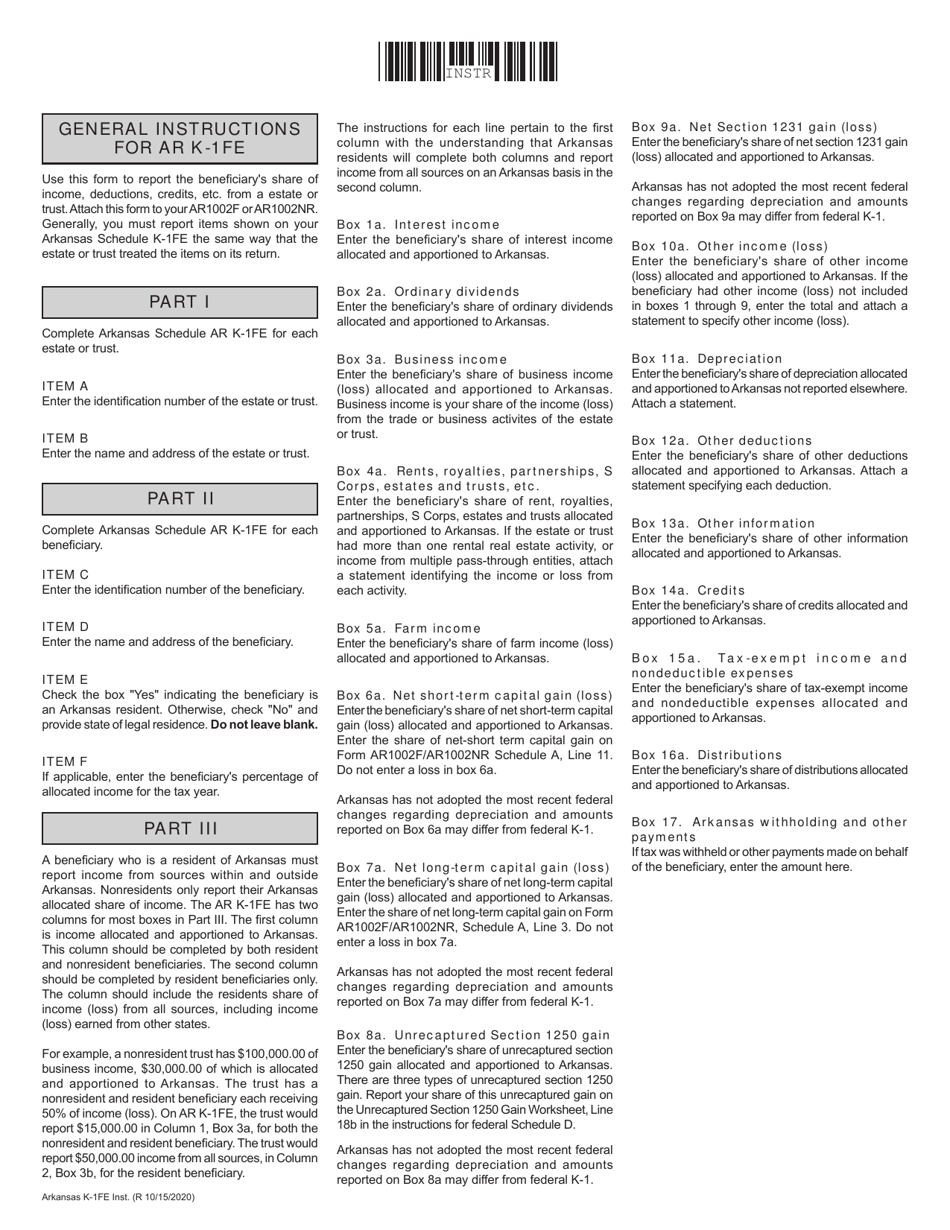 Form AR K-1FE Arkansas Income Tax Owners Share of Income, Deductions, Credits, Etc. - Arkansas, Page 2