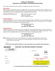 Document preview: Form AR1002V Fiduciary Tax Return Payment Voucher - Arkansas, 2020