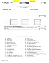 Form AR1002-TC Fiduciary Schedule of Tax Credits and Business Incentive Credits - Arkansas