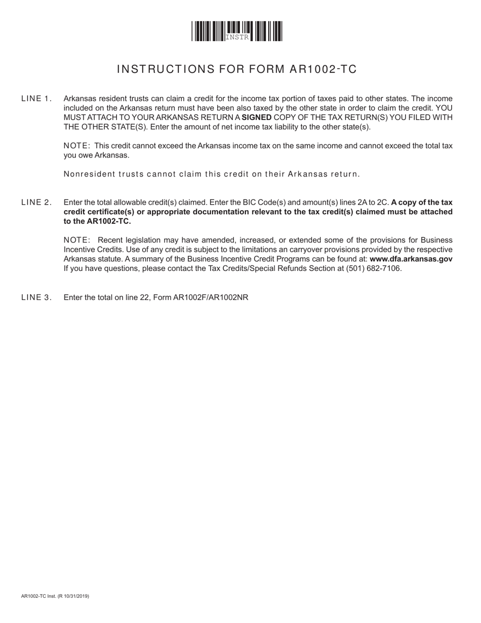 Form AR1002-TC Fiduciary Schedule of Tax Credits and Business Incentive Credits - Arkansas, Page 2
