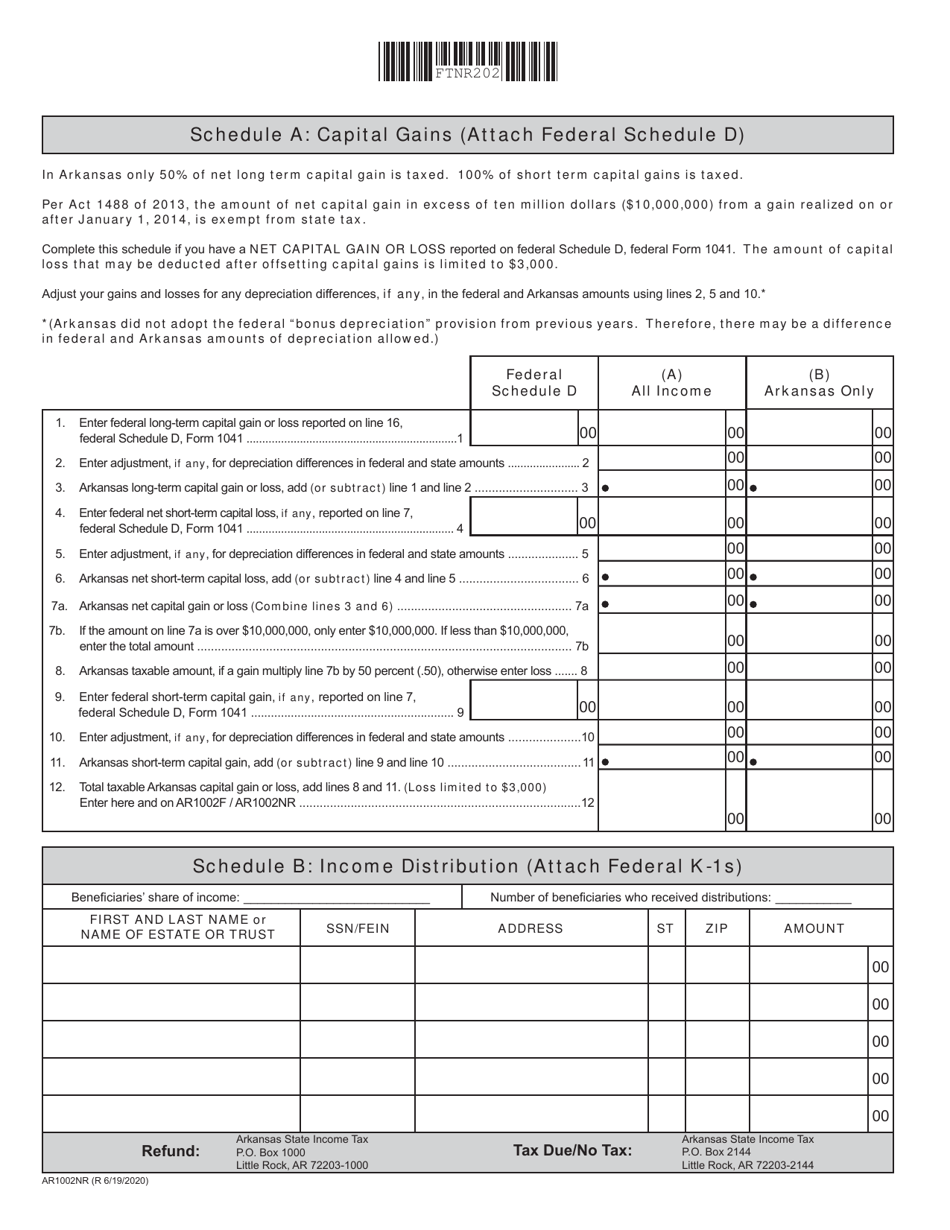 Form AR1002NR Arkansas Fiduciary Nonresident Income Tax Return - Arkansas, Page 2