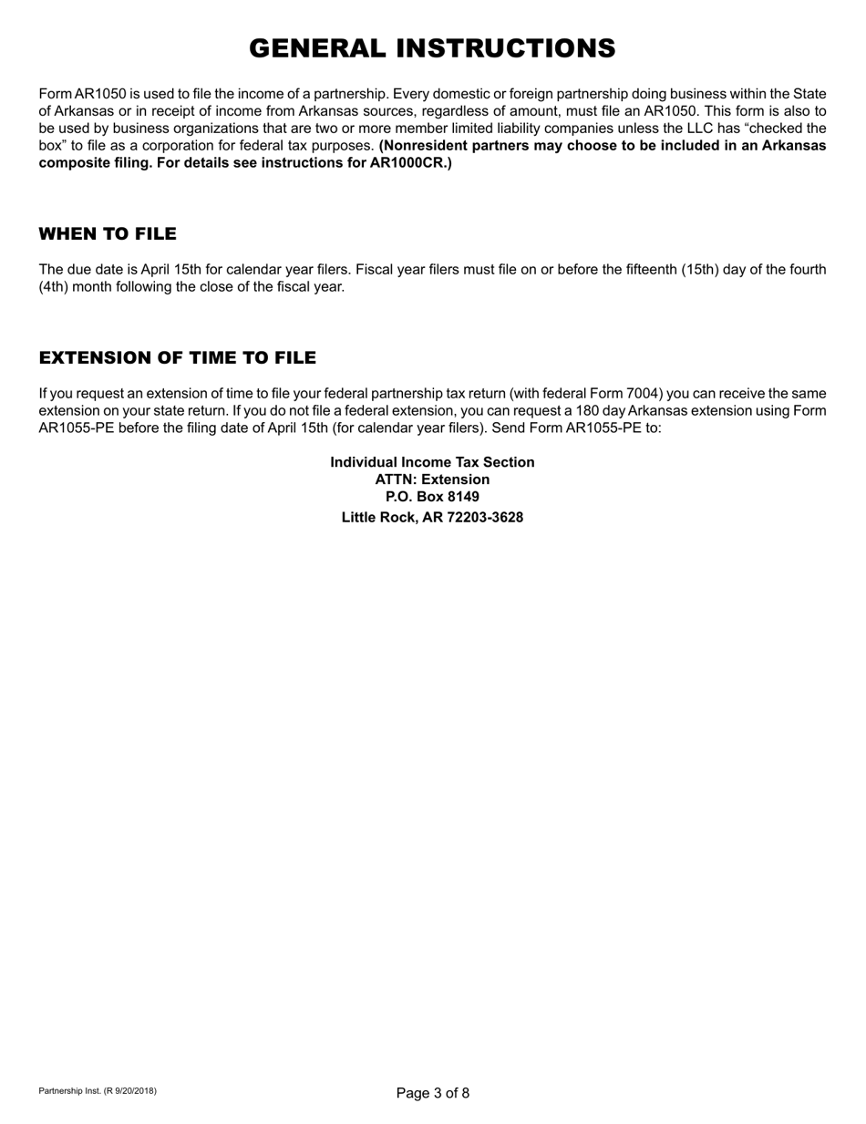 Instructions for Form AR1050 Arkansas Partnership Income Tax Return - Arkansas, Page 5
