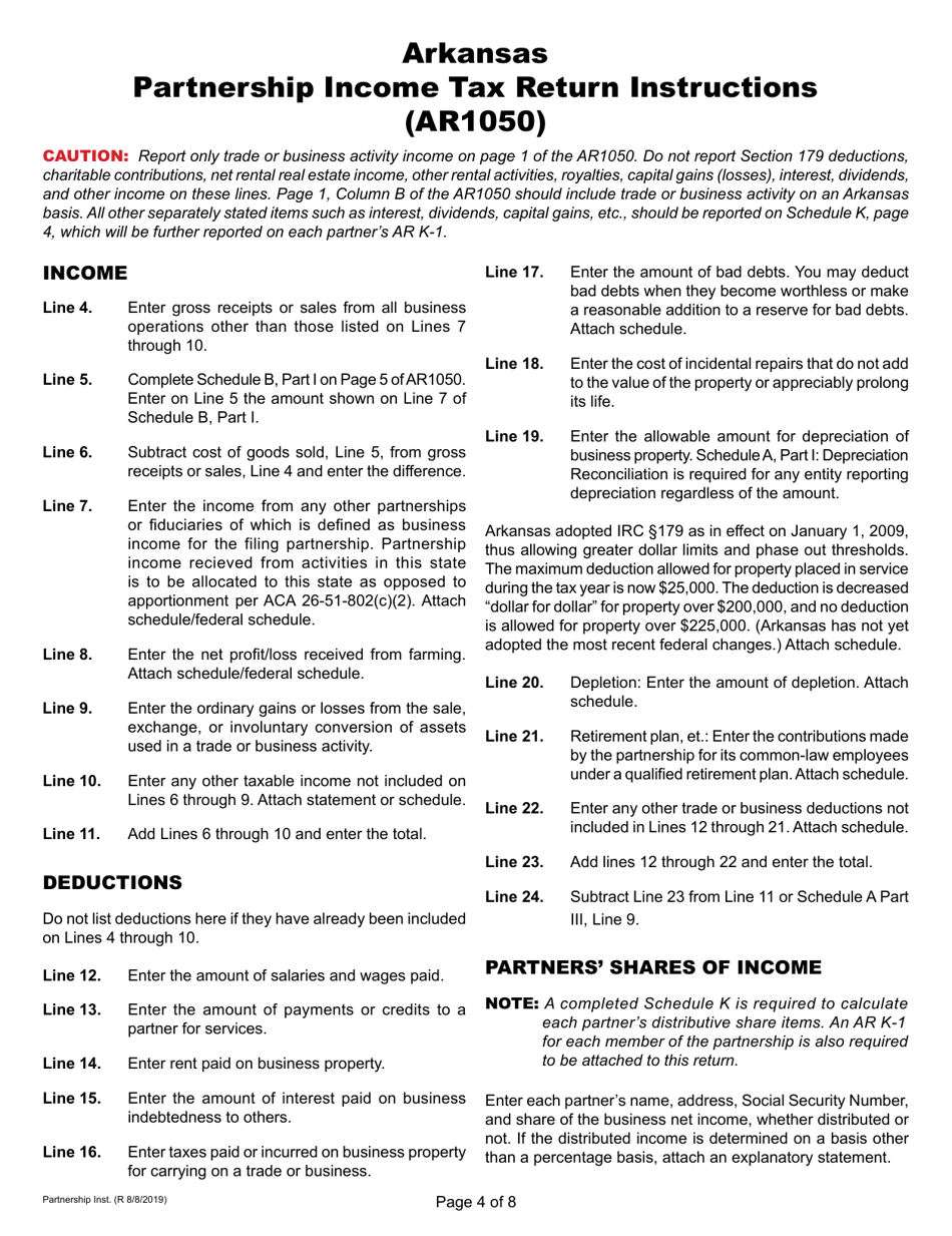 Instructions for Form AR1050 Arkansas Partnership Income Tax Return - Arkansas, Page 6